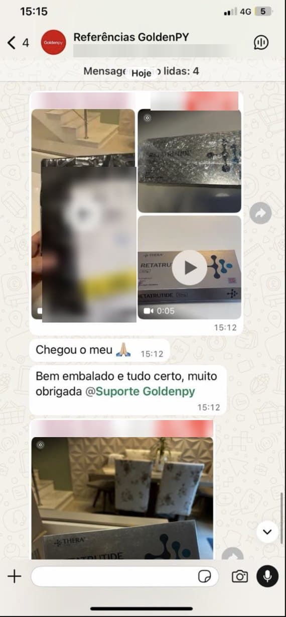 Print do grupo de referências com fotos da caixa de Retatrutide recebida
